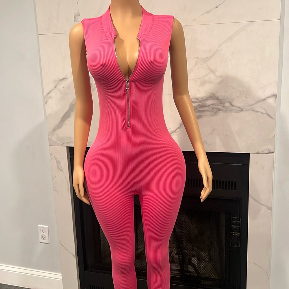 Ribbed Zip Down Jumpsuit